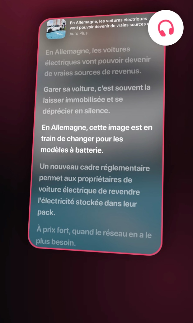 La lecture audio d'un article dans OmniFeed