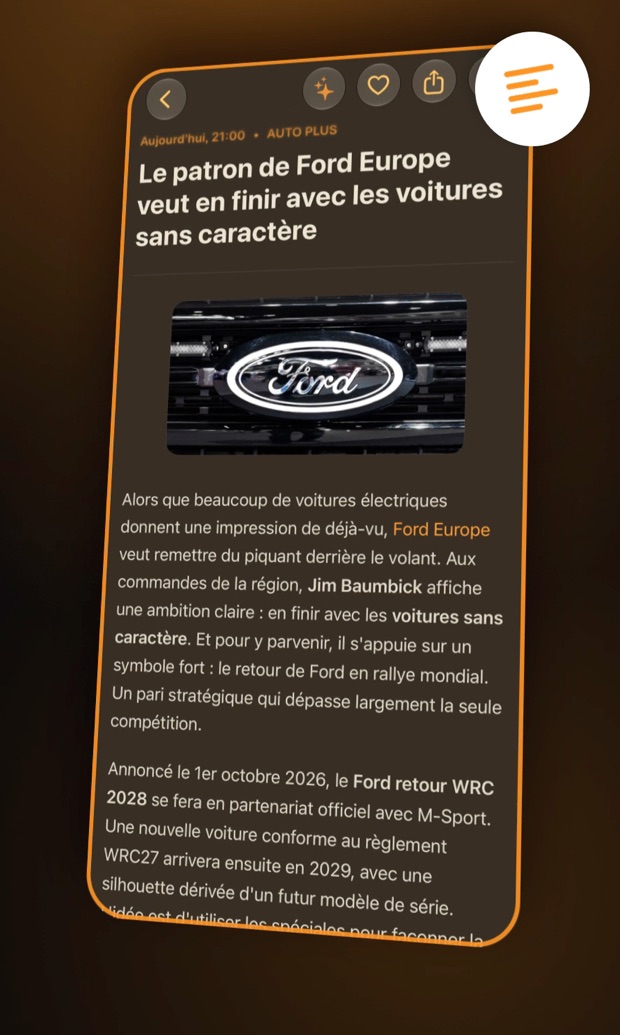 Un article affiché dans la page de lecture d'OmniFeed